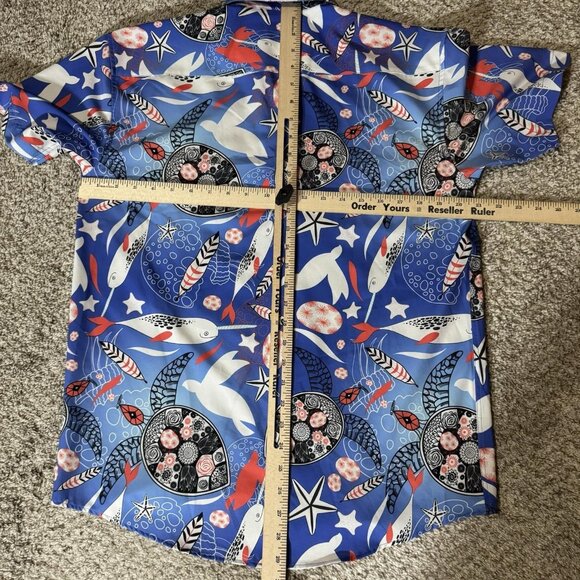 Tropical Bros Shirt Mens Medium Blue Hawaiian Button Up Short Sleeve Stretch - Picture 6 of 8